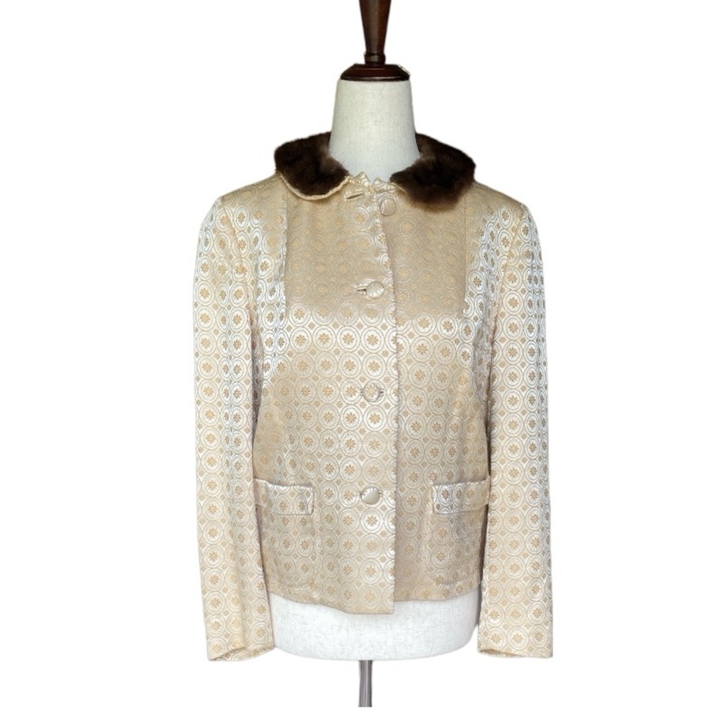 Vintage‎ 1950s Fur Collar Brocade Jacket
